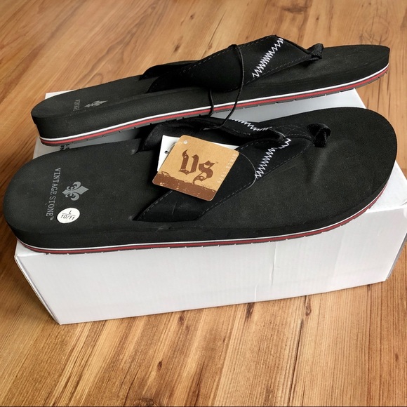 NEW VINTAGE STONE Sandal Flip Flops Black Large 10/11 Men’s - Picture 5 of 16